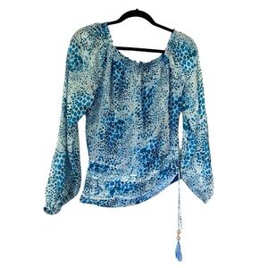Ramy Brook Dot Print Silk Blouse Long Sleeve Blue Womens XS